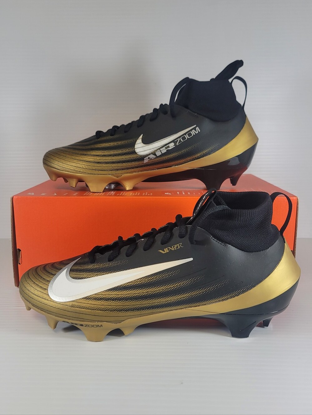 NEW Nike Mens Size Zoom Air Vapor Pro 1 Football Cleats Black Gold FB3298-003